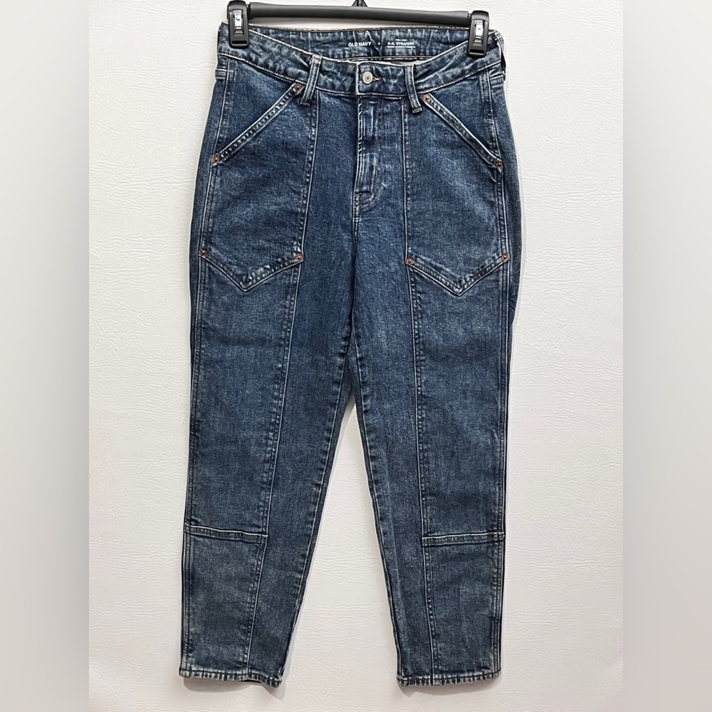 Old Navy OG high-rise, straight-leg carpenter-style jeans in a dark SZ 8